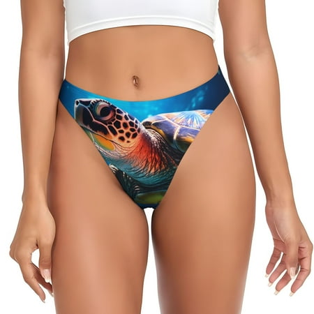 Sigee Ice Blue Ocean Sea Turtle for Women s G-String Panty  Low Rise  Soft Lace Perfect for Everyday Wear or Special Occasions-3X-Large