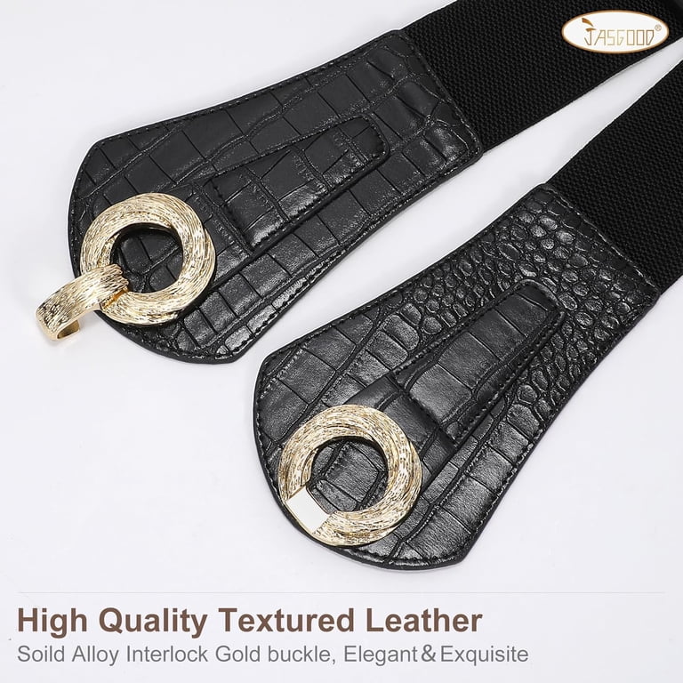 Wide Elastic Stretch Waist Belt with Gold Interlock Buckle Women main image 2