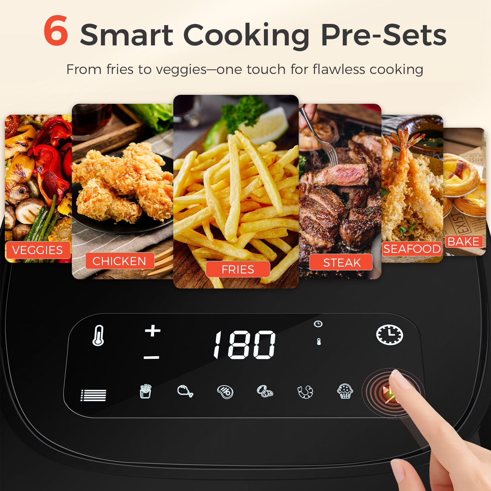 OSTBA 4.5QT Digital Air Fryer, 1400W Oil-Free Hot Air Fryer with LED Touchscreen, 6 Preset Cooking Functions, Adjustable Temperature 180°F-400°F, 60-Min Timer, Nonstick Dishwasher-Safe Basket, Black