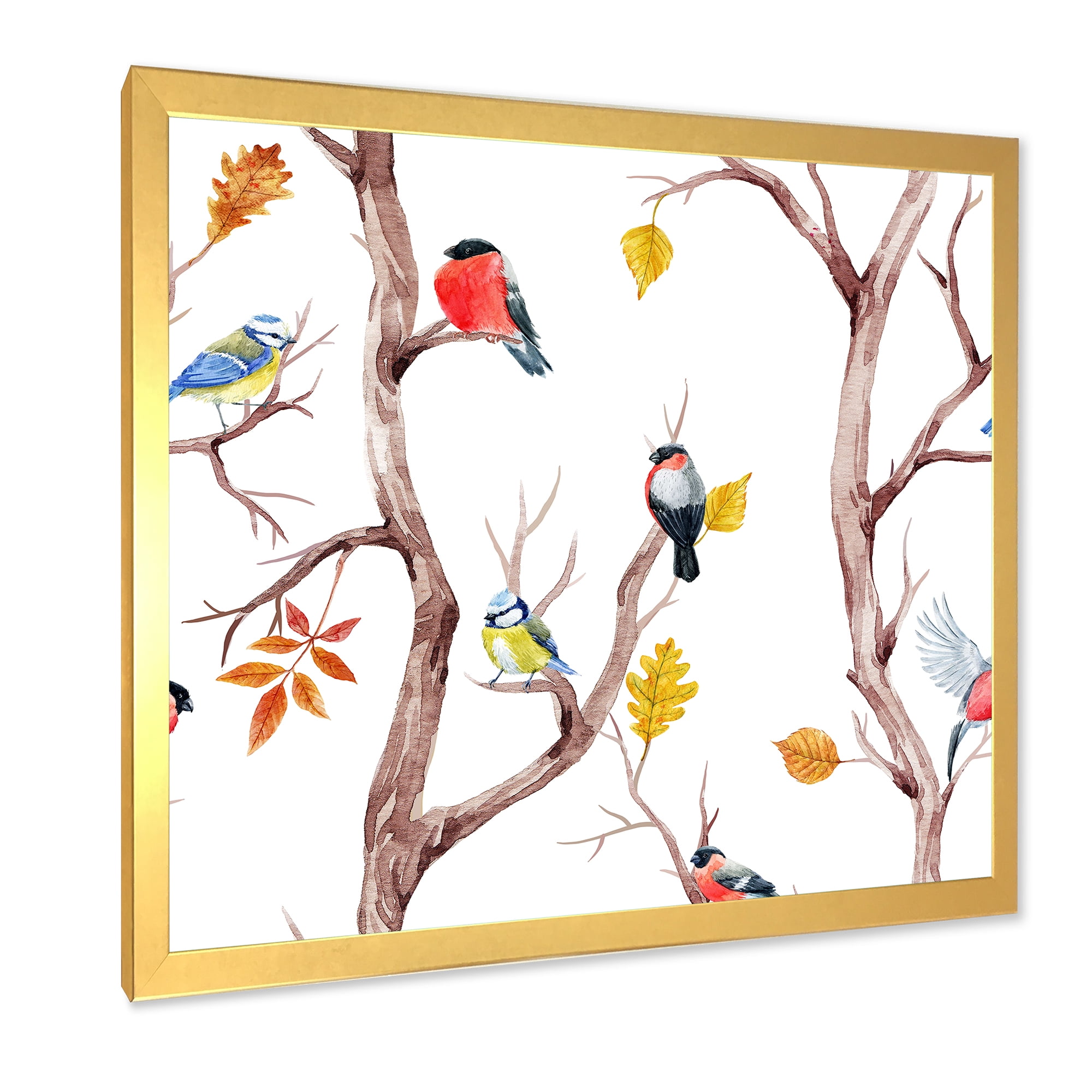 Designart 'Little Birds and Fall Trees' Traditional Framed Art Print