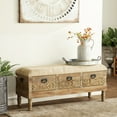 thumbnail image 3 of DecMode Brown Farmhouse Upholstered Floral Engraved Accent Wood Storage Bench, 47"W x 20"H, 3 of 16