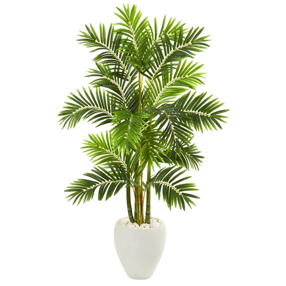 Nearly Natural 63" Areca Palm Artificial Tree in White Planter