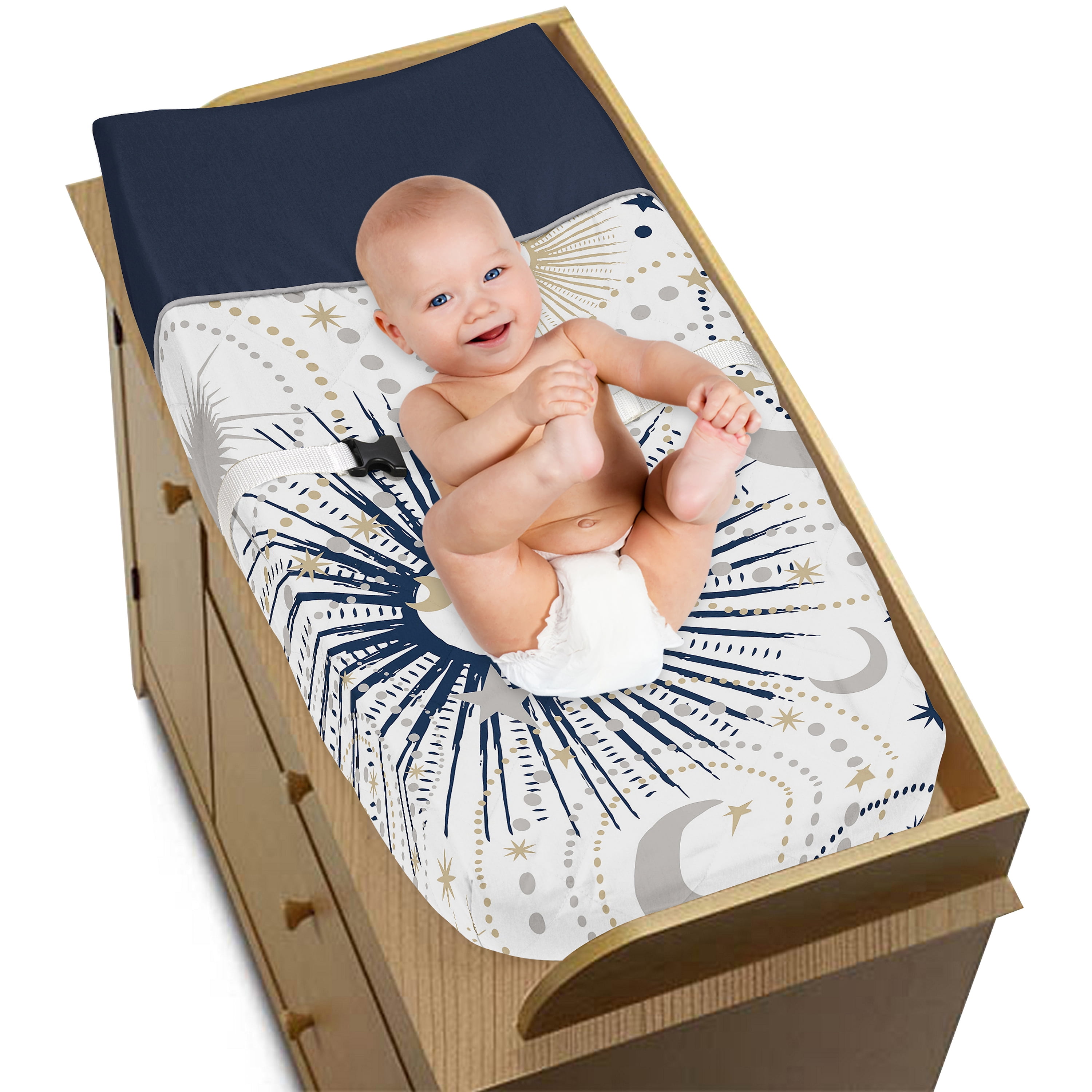 Sweet Jojo Designs Celestial Blue Gold and Grey Changing Pad Cover
