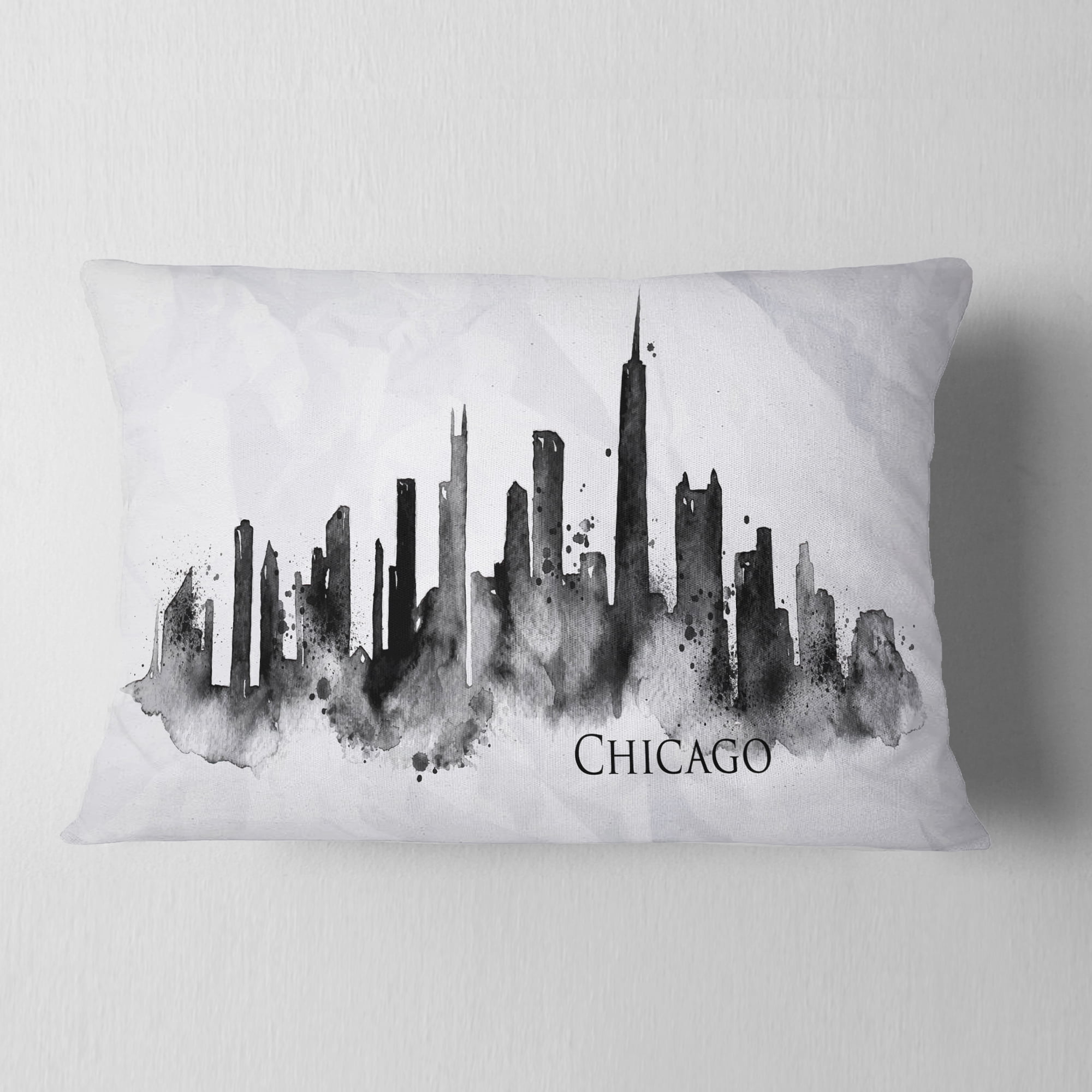 Designart Chicago Black Silhouette - Cityscape Painting Throw Pillow - 12x20