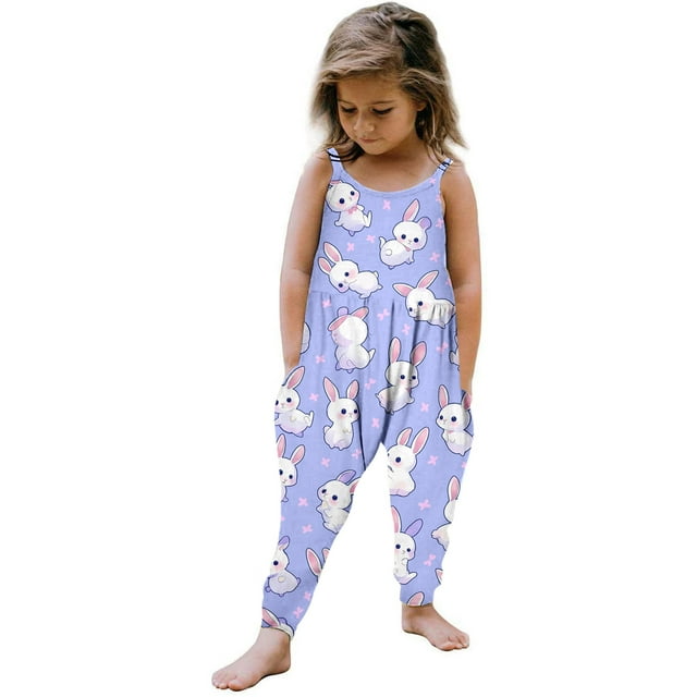 Easter Romper Girls Toddler Girl Jumpsuits Rompers Sleeveless Overalls with Side Pockets Clothes for Girls 3T
