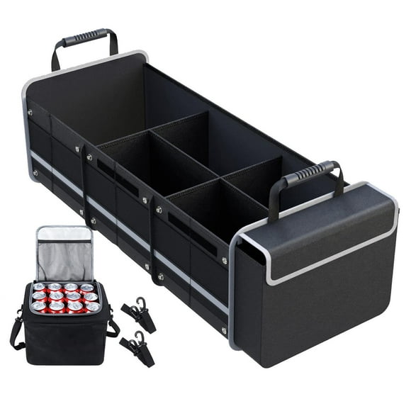 Car Trunk Organizer, Sturdy Collapsible Multi Pockets Waterproof Reinforced Handles Slip Cargo Storage Container, for Truck Sedans