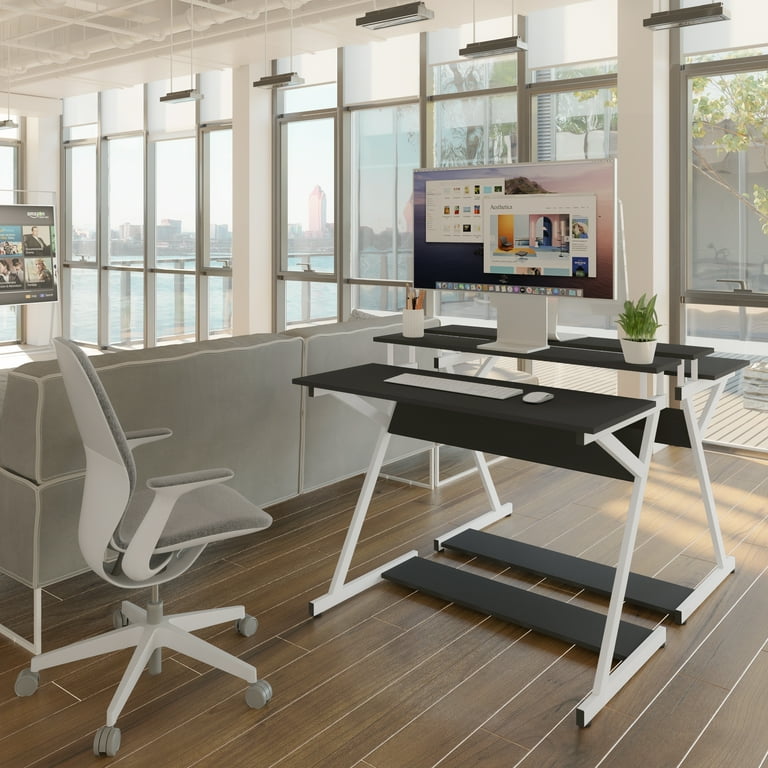 Fitueyes Computer Desk for Small Spaces, Small Desk with Monitor Shelf & Save Space,White