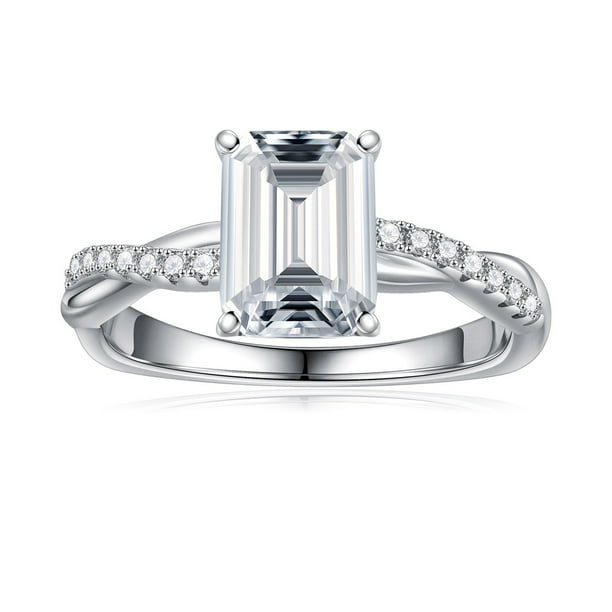 SMILEST 2 Carat Emerald Cut Moissanite Engagement Ring 925 Sterling ...