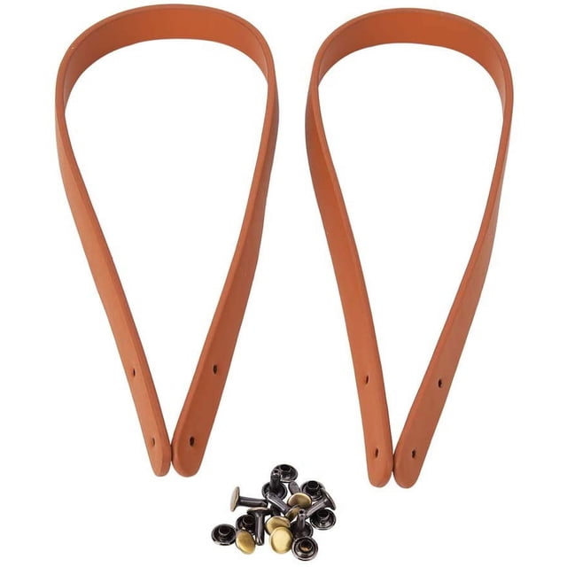 HUGFEGWE Genuine Leather Handbag Handle Straps - 2Pcs DIY Handbag Parts with 8 Set Bronze Rivets for Crafting Stylish Handbags and Purses(orange) CJ25311-7069