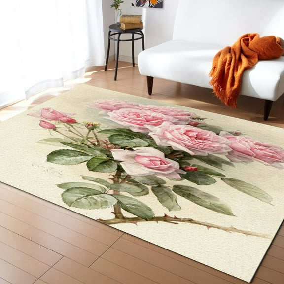 Coral velvet tic Retro Pink Rose Living Room Floor Mat Children's Room Bedroom Bedside Carpet Kitchen Door Mat