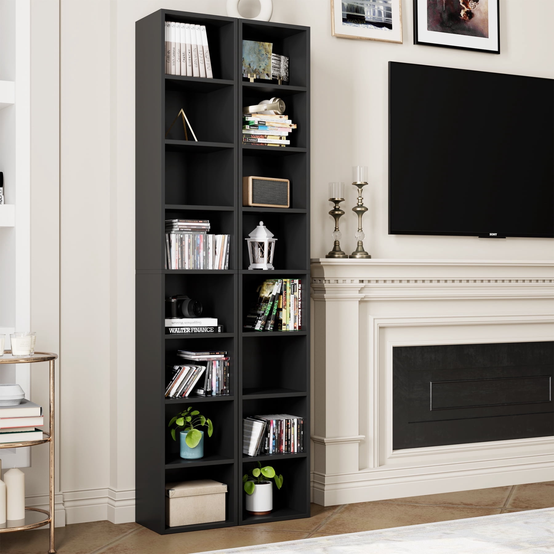 Homfa 8-Tier Wood Bookcase,71''Tall Storage Cube Organizer with Adjustable Shelves for Living Room Bedroom,2PCS,Black