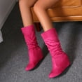 thumbnail image 2 of Women's Suede Leather Mid Calf Flats Basic Boots Side Zipper Casual Booties Comfortable Boots for Daily Wear(Color:Hot Pink,Size:8), 2 of 6