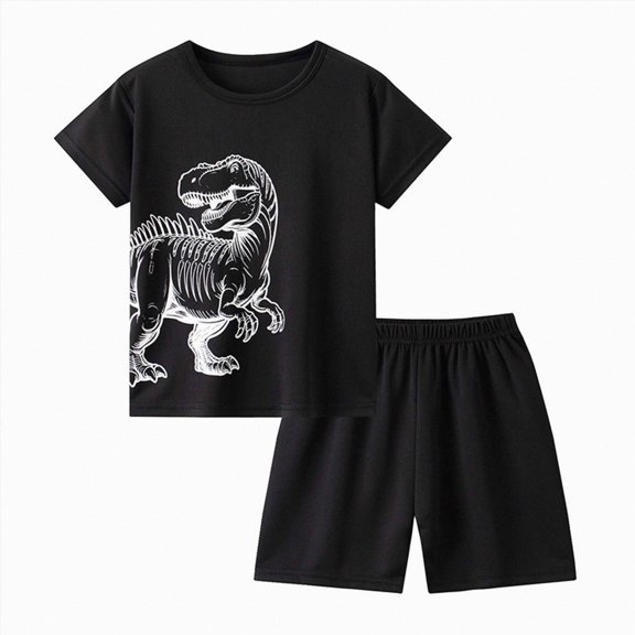 larppty Pajamas for Boys Cute Short Sleeve and Shorts Sleepwear 2PCS Big Kids PJS Nighty Clothes(9-10 Years,Black)