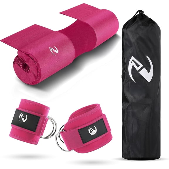 Barbell Pad & 2 Ankle Straps for  Machine - Gym Accessories for Women and Men -  for  Kickbacks,  Extensions & Squats - Workout Attachments for