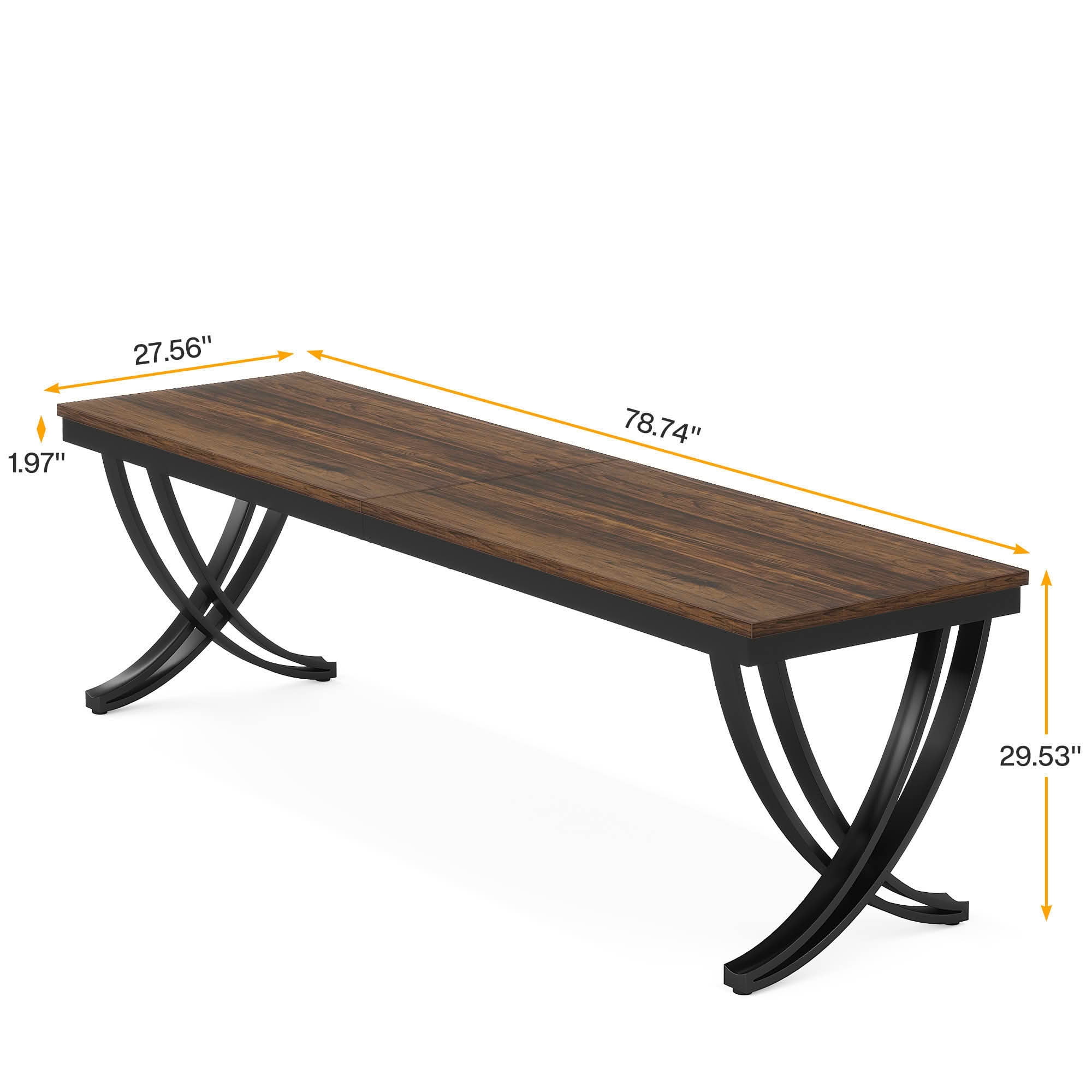 MAYEERTY 78.74 Inch Black Farmhouse Dining Table, Wood Top Metal Leg Rectangular Table Seats 6-8