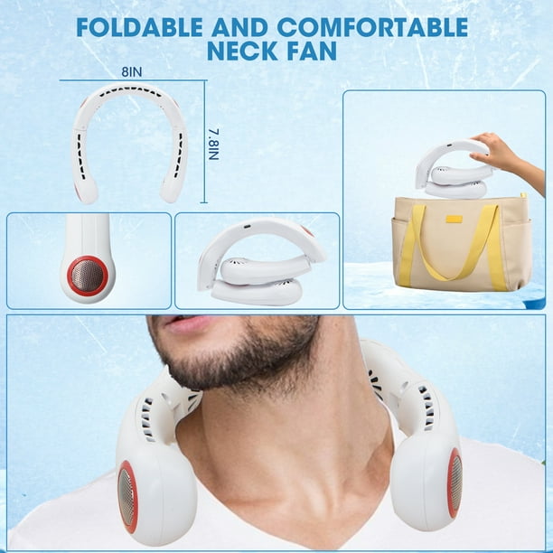 Ventilateur de cou sans pales, silencieux, 5 vitesses, rechargeable, pour voyage et sport,bleu