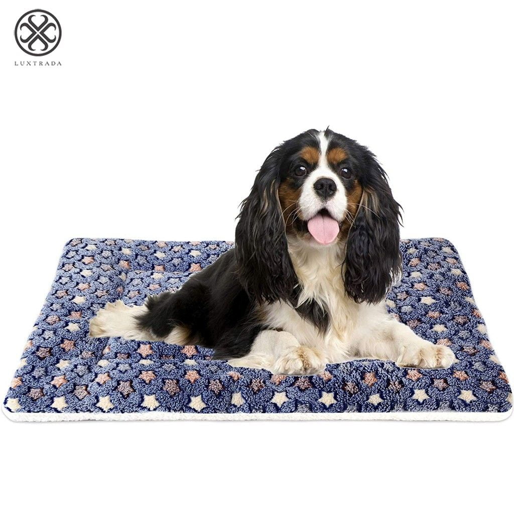 Luxtrada Pet Dog Bed with Cute Prints Soft Flannel Crate Bed Mat Machine Washable Pet Bed Liner for Small dog(Blue,S)