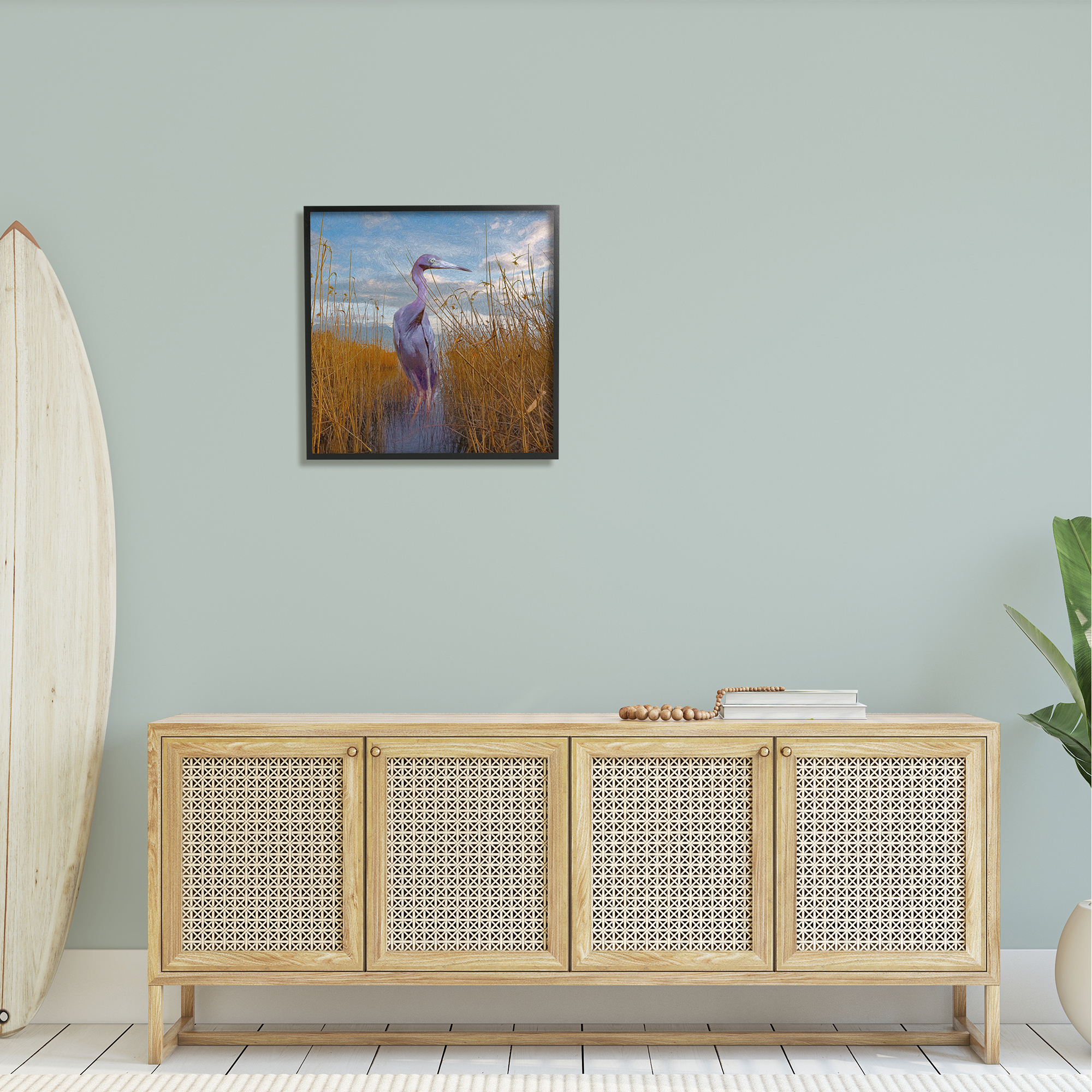 Stupell Egret Beach Reeds Coastal Grasses Landscape Painting Black Framed Art Print Wall Art