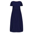 thumbnail image 3 of Robe d'Été Décontractée pour Femme à Col Rond, Grande Taille, Manches Courtes, Unie, Ample, avec Poches, Longue, Robe de Plage pour Femmes 2022, 3 of 6