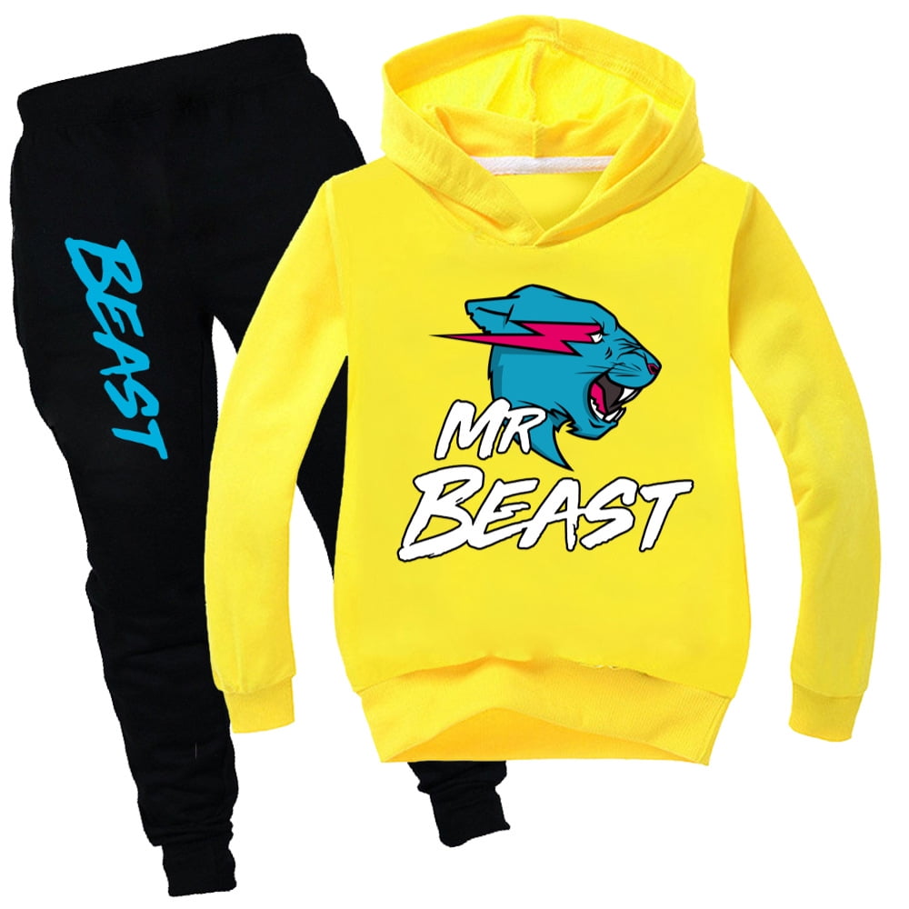 Kids Mr Beast Sweatshirt Tops Long Pants 2Pcs Fall Tracksuit