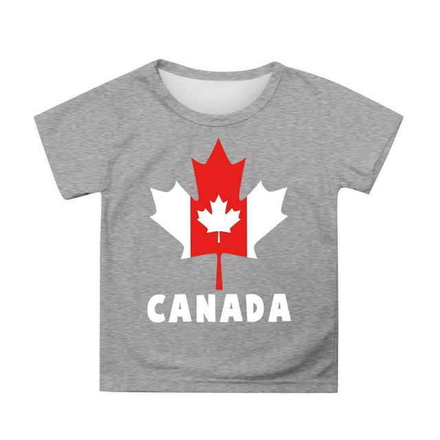 Hauts d'Été Drapeau du Canada Feuille d'Érable Imprimée Enfants Garçons et Filles T-Shirt d'Été à Manches Courtes Décontracté Col Rond T-Shirt Basique Tee Shirt Enfant Fille Gris 12 Ans-13 Ans