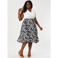 thumbnail image 3 of Women's Plus SizeLine Midi Skirt Boho Chic Ruffled Hem Floral Wrap Skirt Dark Blue 1X, 3 of 6