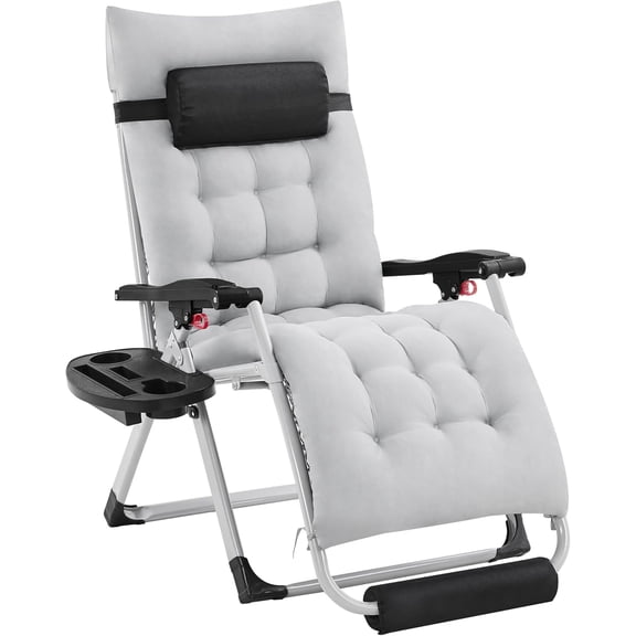 Zero Gravity Chair, Folding Reclining Lounge Recliner with Removable Pad & Headrest & Side Cup Holder Tray for Indoor and Outdoor Gray/1