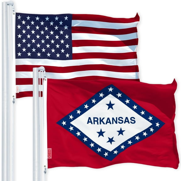G128 Combo Pack: USA American Flag 3x5 Ft 150D Printed Stars & Arkansas State Flag 3x5 Ft 150D Printed