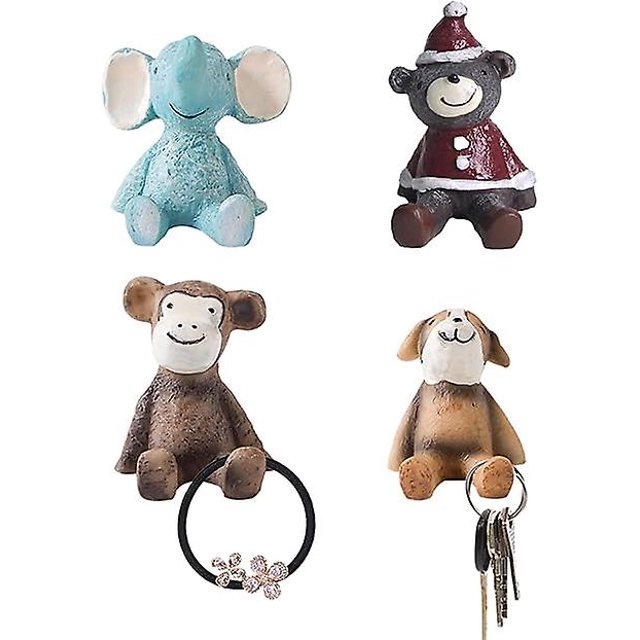 Gancho decorativo de pared para refrigerador con forma de animal de 4 piezas, gancho creativo para colgar en la pared con forma de animal, soporte para llaves