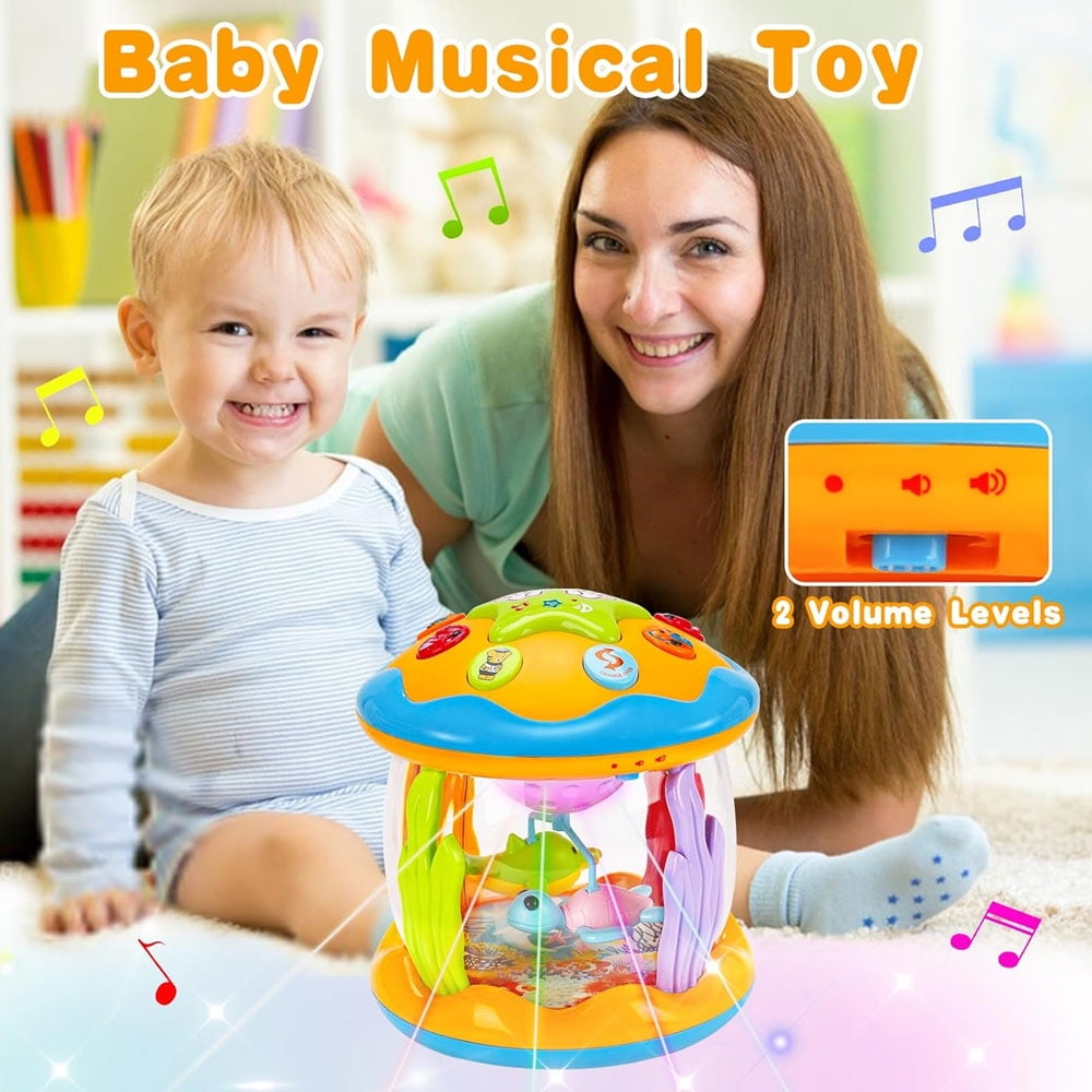 Ocean Rotating Baby Musical Toys 4 in 1,Infant Night Light Up Toys,Tummy Time Crawling Toy, Early Educational Gift, Development Learning Toy for Boy Girl Toddlers,Ideal for Birthday Christmas