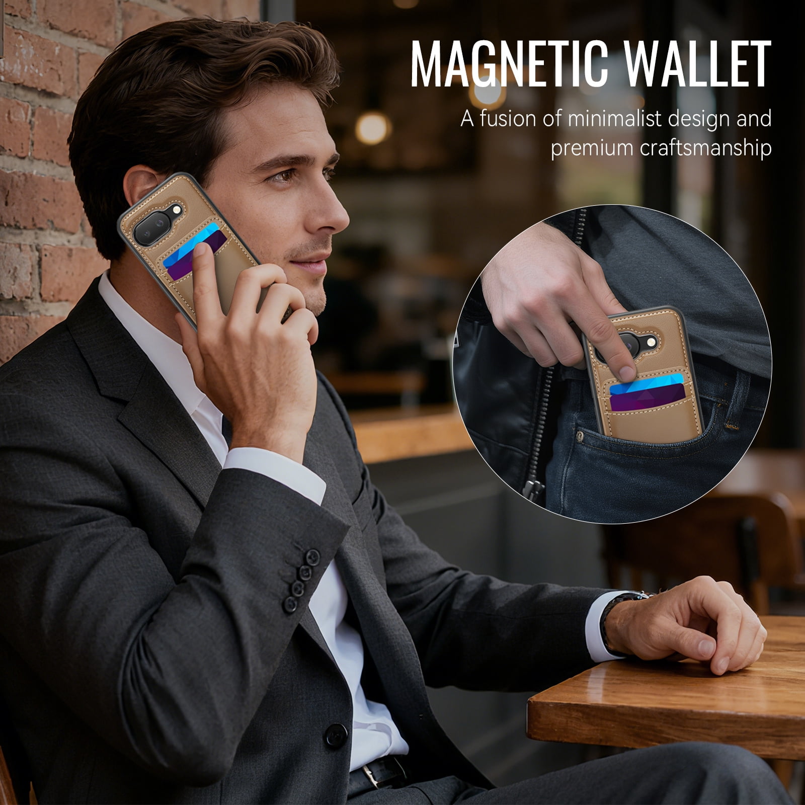 For Google Pixel 10A Phone Case,2-in-1 Magnetic Removable Flip Card Holder,Compatible With Mag-Safe,Anti-Scratch PU Leather,With Card Slots,Kickstand,Shockproof Durable Phone Case,Brown