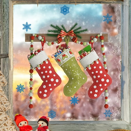 

WANYNG Christmas Party Cartoon Big Boots Full Of Gifts Beaded Snowflake Pattern Wall Glass Stickers One Size