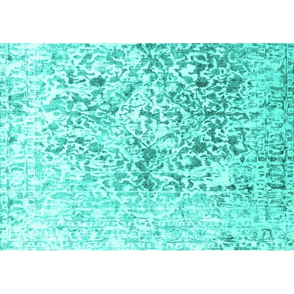 Ahgly Company Machine Washable Indoor Rectangle Abstract Turquoise Blue Contemporary Area Rugs, 7' x 9'