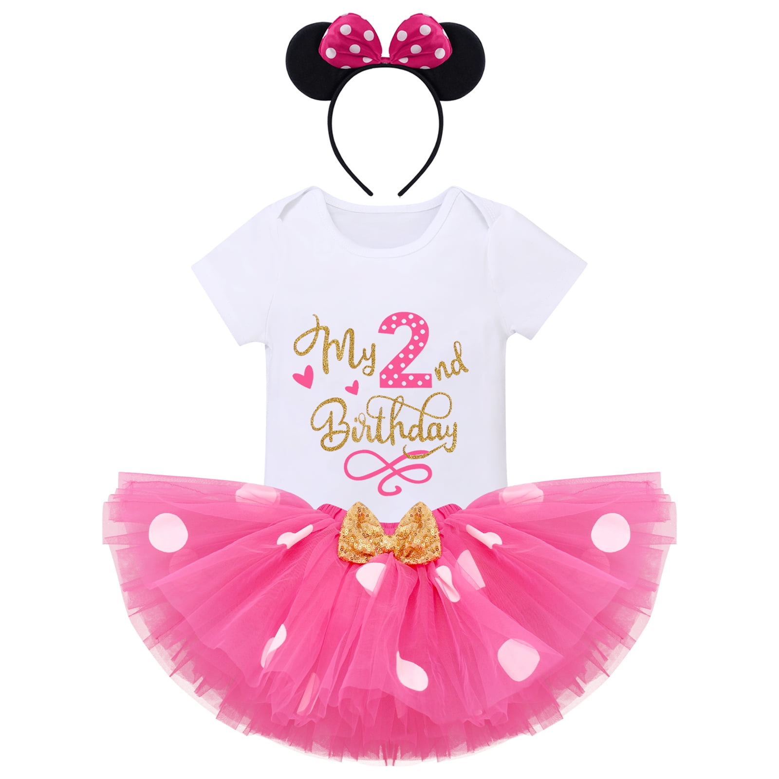 Baby Mini Mouse T-Shirt Baby Grow Polka Dot Tutu Skirt Headband Tights Party 