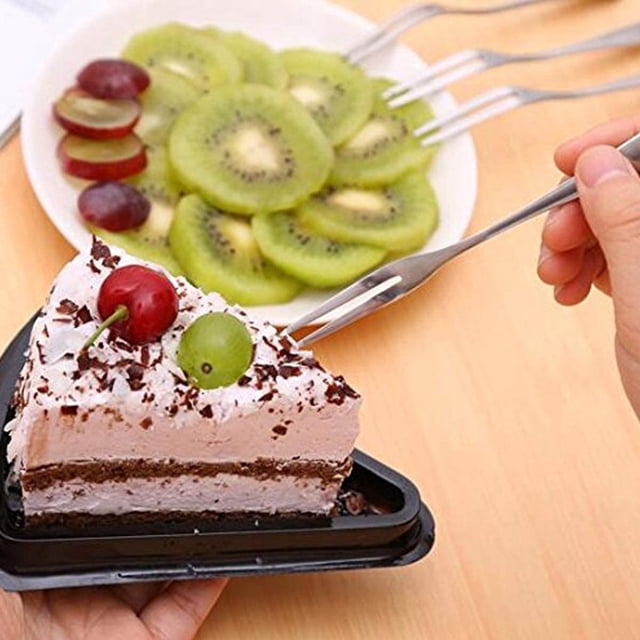20Pcs Stainless Steel Reusable Fruit Fork Cake Snack Dessert Salad Flatware Fork Two-Tine Fork Set Kitchen Tool 13cm