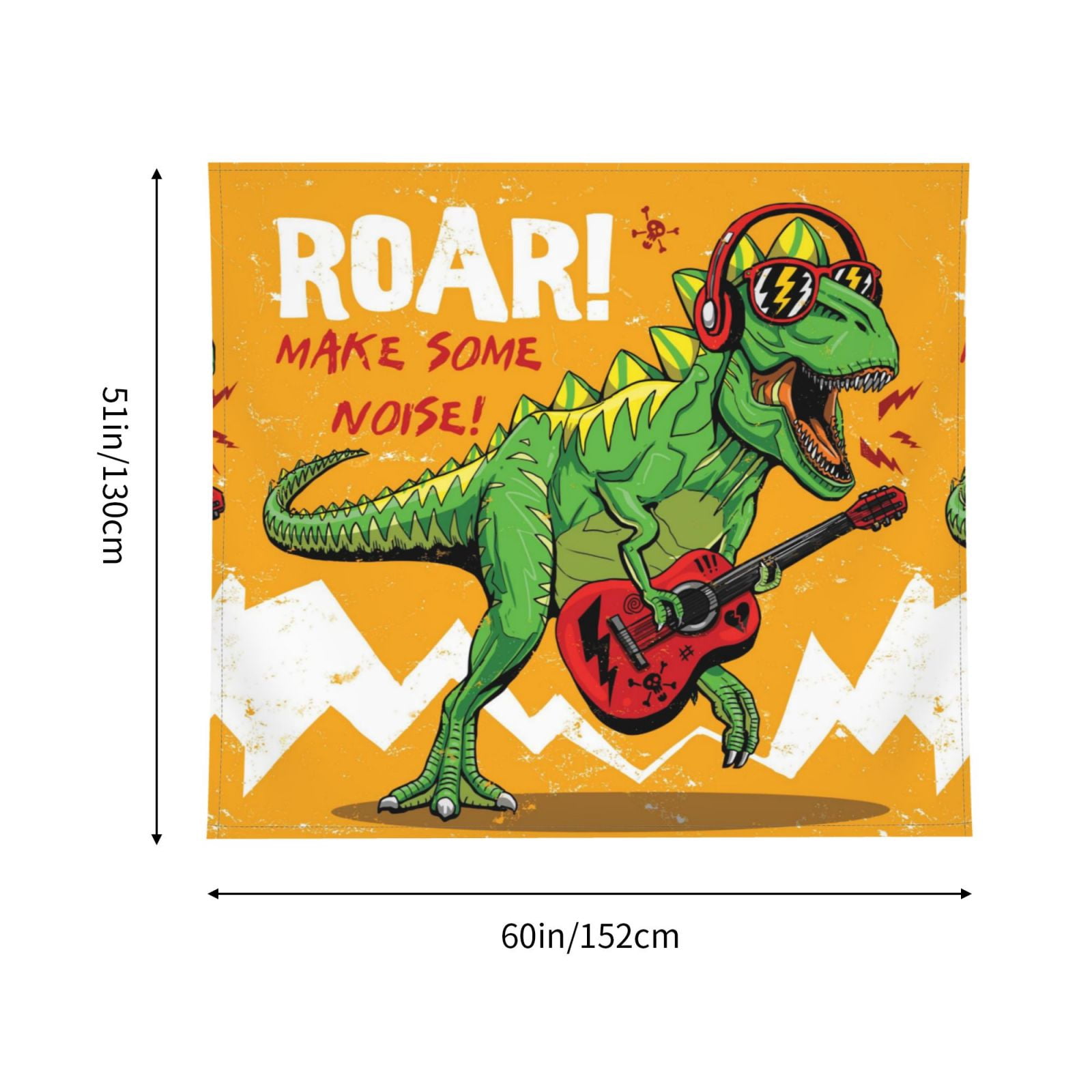 Xecao Cool Dinosaur Playing Guitar patten Tapestry 60x51 Inches Wall Hanging Poster Tapestry for Living Room Bedroom Home Decor