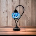 thumbnail image 6 of SILVERFEVER Turkish Moroccan Mosaic Table Lamp - Handmade Swan Neck Tiffany Glass Table Bedside Lamps w Bronze Base14.5 LED Bulb Included Deep Blue Flower, 6 of 7