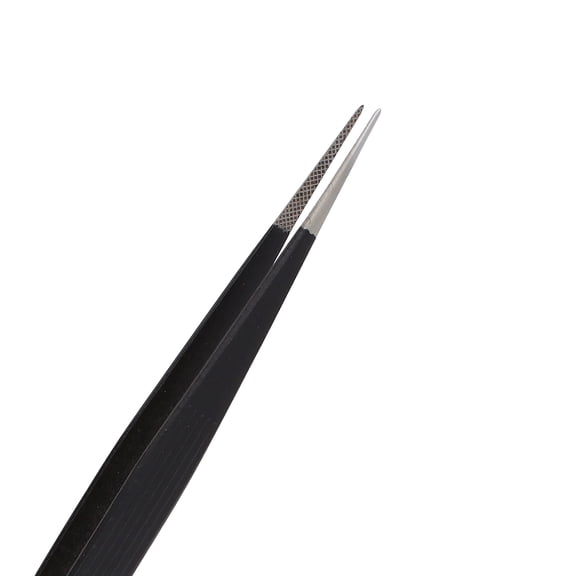 The Beadsmith Tweezer – 6.5 inches Long – Black Coated Handle – Stainless Steel Serrated Fine Tip