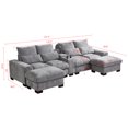 thumbnail image 5 of Hybition Sectional Sofa with 2 ottoman, Chenille Living Room Set, LED Light, Wireless Charging, Storage Console, Cup Holder-Color:Light Grey, 5 of 9