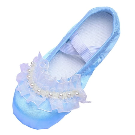 

Siilsaa Ballet Shoes for Girls Toddler Practice Shoes Lace with Pearl Ligthweight Performance Gymnastics Yoga Shoes with Elastic Laces Blue 3.5