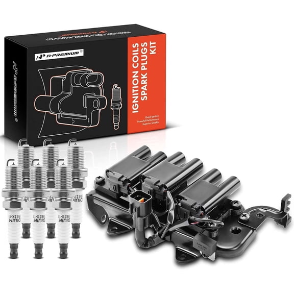 A-Premium Ignition Coil Pack and Iridium Spark Plugs Kits Compatible with Hyundai Santa Fe 2001-2006 V6 2.7L, Tiburon 2003-2008 V6 2.7L