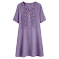 thumbnail image 5 of ClodeEU Women's V Neck Embroidered Short Sleeve Mini Dress,Casual Loose Dress with Pockets Purple,Women's Plus XXL, 5 of 6
