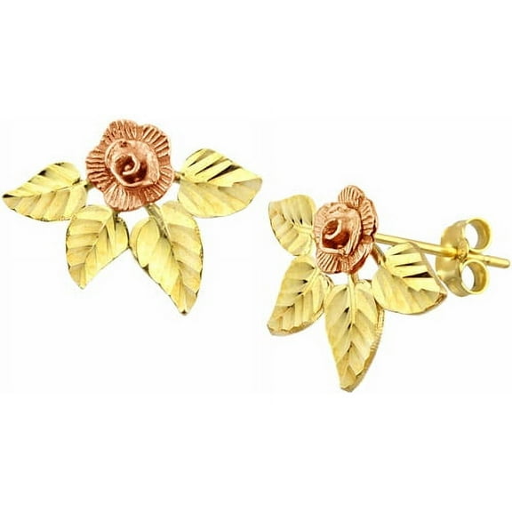 10kt Gold Rose with Leaves Stud Earrings