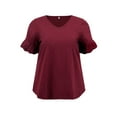 thumbnail image 4 of GRACE & GRANDEUR Women's Plus Size Tops V Neck Dressy Casual Top Eyelet Embroidered Lace Short Sleeve Blouses 1X Burgundy, 4 of 5