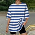 thumbnail image 5 of Garbnen Striped Women Oversized Tshirt Plus Size Crew Neck Short Sleeve T Shirts for Women Loose Color Block Lightweight Trendy Womens Tunic Tops Blue L, 5 of 6