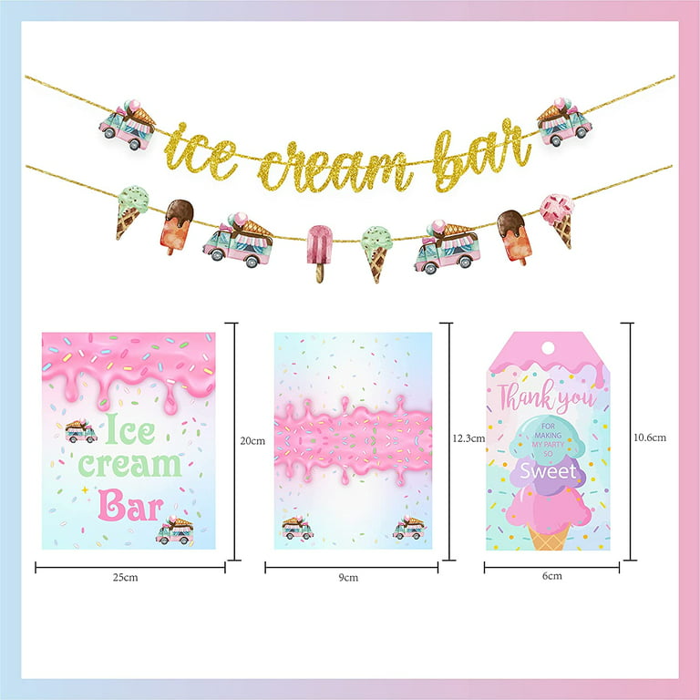  Ice Cream Bar Gold Glitter Banner Sign Garland Pre-strung for Ice  Cream Themed Birthday Party Baby Shower Decorations : Home & Kitchen
