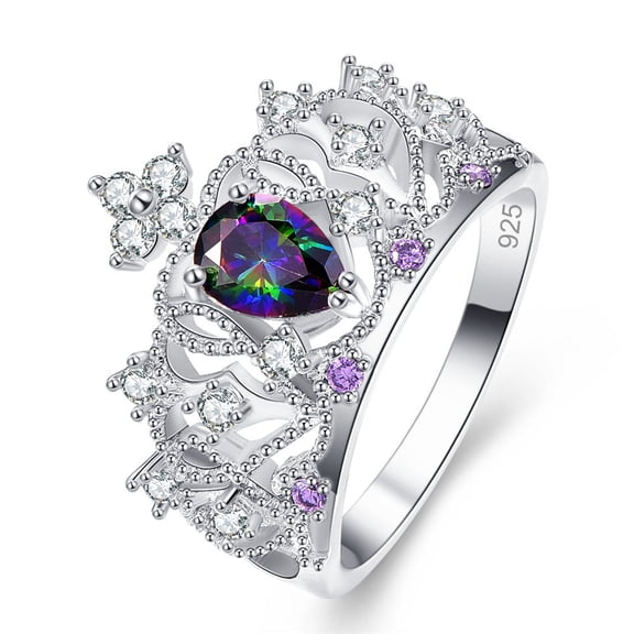Womens Crown Zircon Ring Copper Plated Platinum Finish European American Mosaic Inlaid Gems Gift Elegant Jewelry Gift