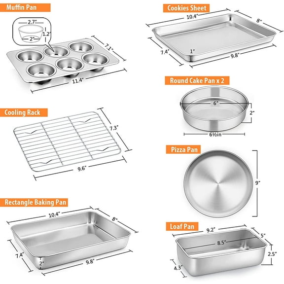 Toaster Oven Bakeware Set,  8-Piece Stainless Steel Small Baking Pan Set