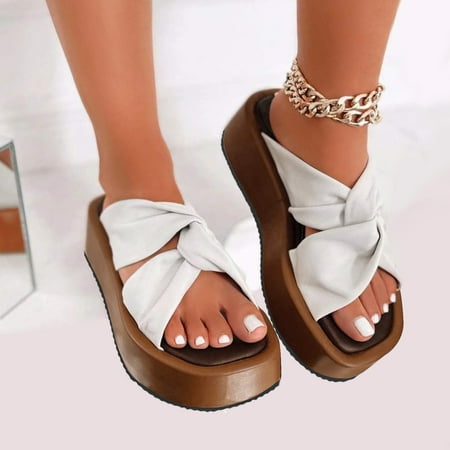 

Christmas Ladies Fashion Leather Surface Solid Color Bow Thick Bottom Casual Sandals And Slippers