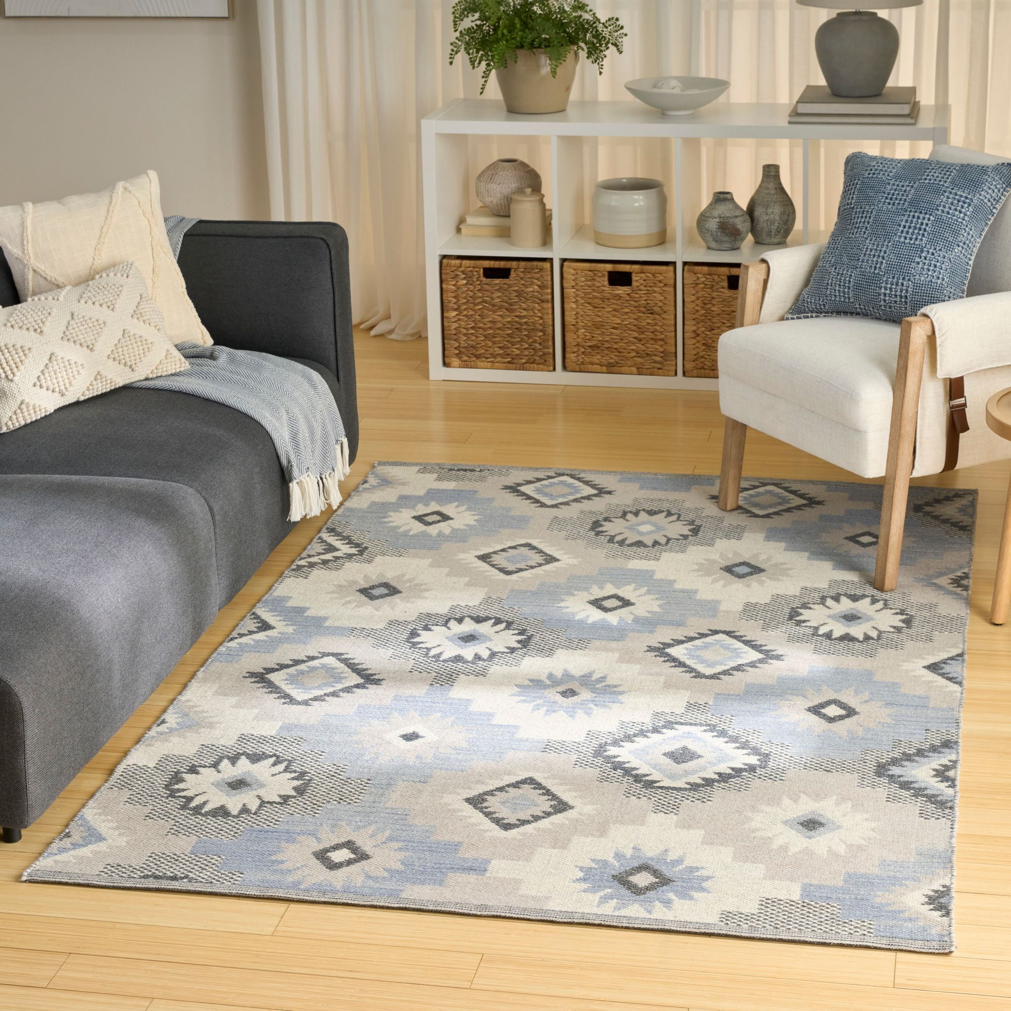 Nourison Copenhagen 8' x 10' Ivory Blue Modern Flatwoven Wool Indoor Rug
